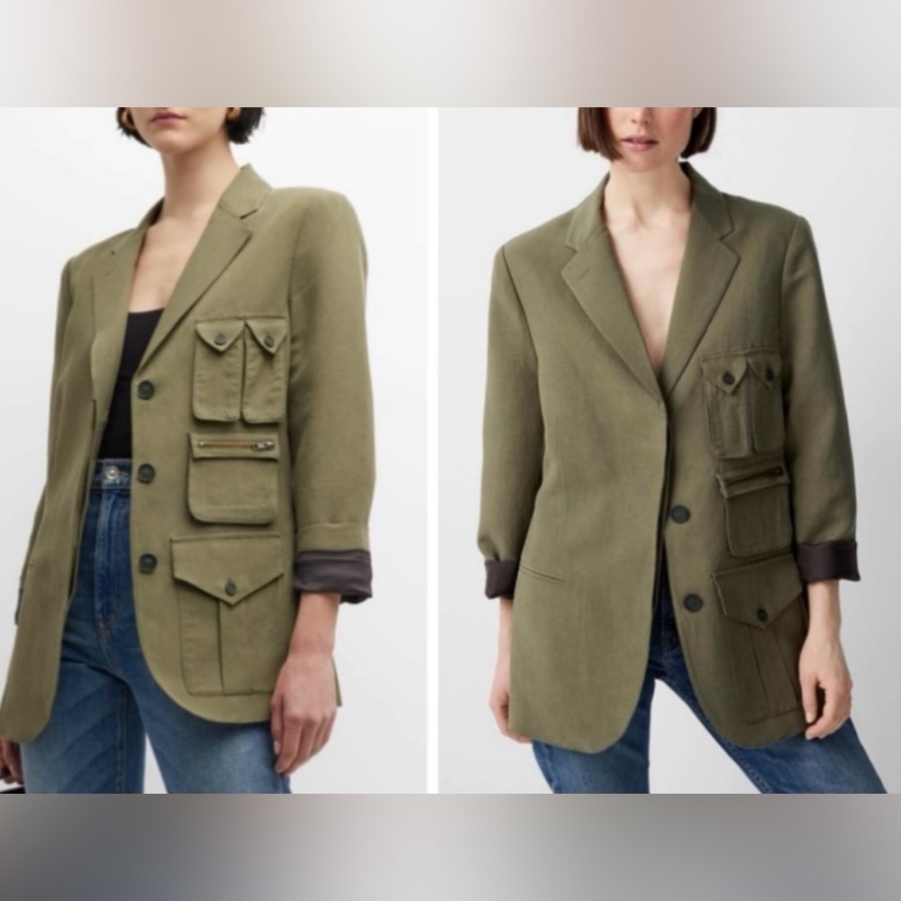 Nwot Smythe Surplus Linen Blend Blazer In Army Green Size Large